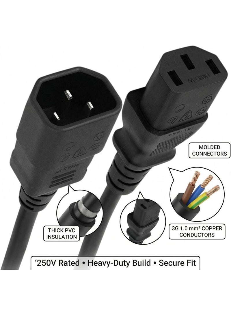 BEST ONE C13 to C14 Power Cable 2m – Heavy Duty 3G 1.0 mm² IEC Extension Cord for Computer, Server, PDU & UPS – Durable Black Power Lead - Image 2