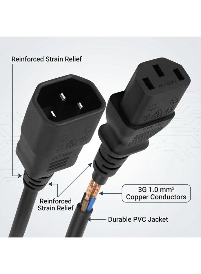 BEST ONE C13 to C14 Power Cable 2m – Heavy Duty 3G 1.0 mm² IEC Extension Cord for Computer, Server, PDU & UPS – Durable Black Power Lead - Image 5