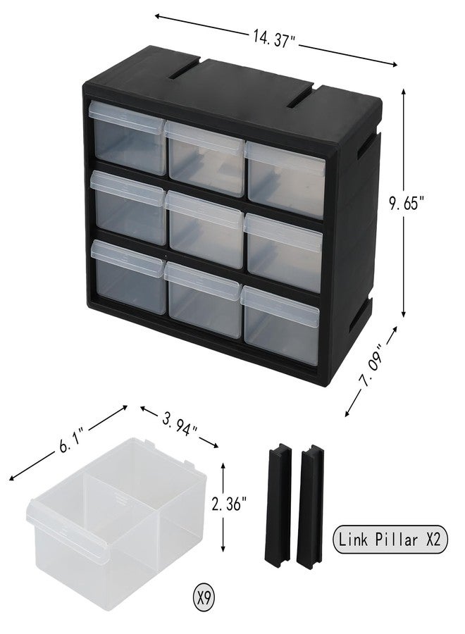 Yesdate 9-Drawer Plastic Drawer Storage Cabinet for Garage Organization, Stackable Bead and Craft Storage, Small Parts Organizer, Black - Image 2