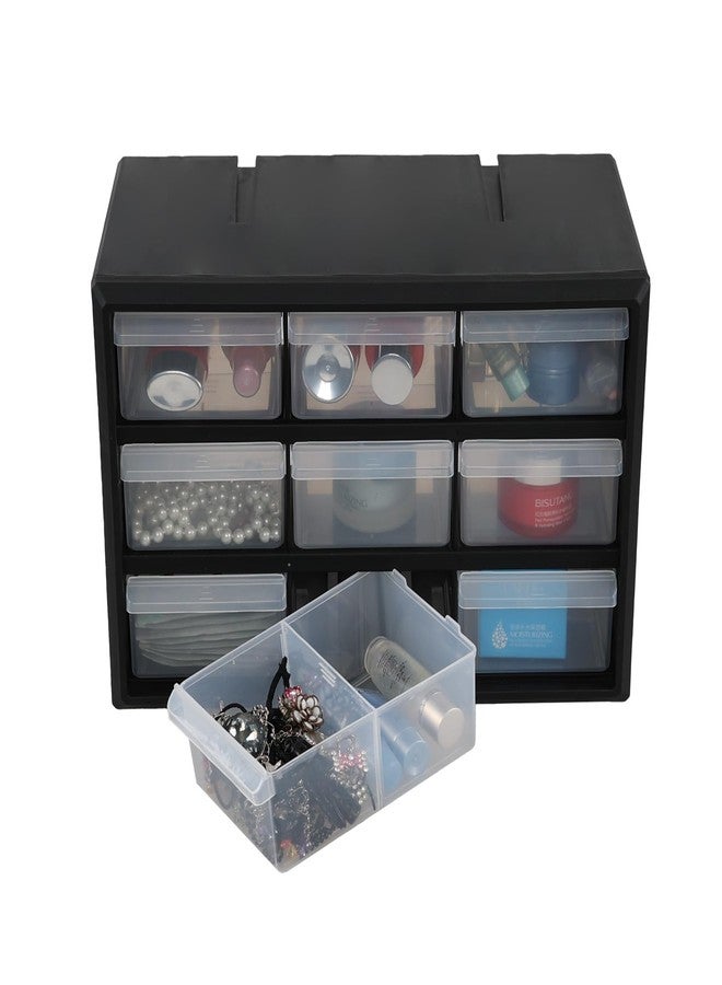 Yesdate 9-Drawer Plastic Drawer Storage Cabinet for Garage Organization, Stackable Bead and Craft Storage, Small Parts Organizer, Black - Image 1