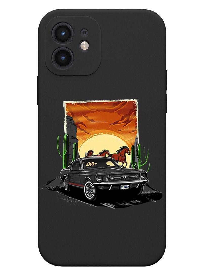 Theodor Protective Slim Fit Case Liquid Silicone Cover with Full Body Protection Anti-Scratch Shockproof Case For iPhone 12 Black  - Car-01 - Image 1