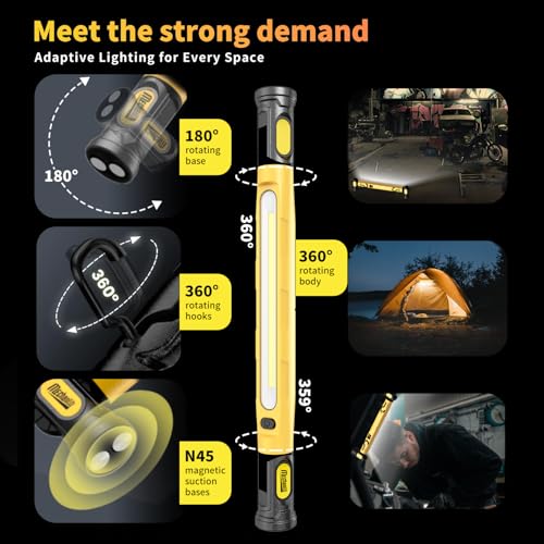 MechaniLite Under Hood Work Light Bar, 3000LM LED Magnetic Light Bar with Hooks, 5200mAh Cordless Rechargeable Hood Light for Mechanic/Car Repairing/Garage-Yellow - Image 4