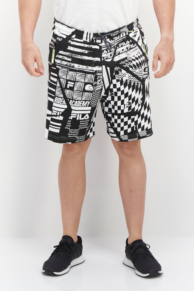 FILA شورتات تدريب رياضية للرجال بتصميم مطبوع شامل، أسود - Image 1
