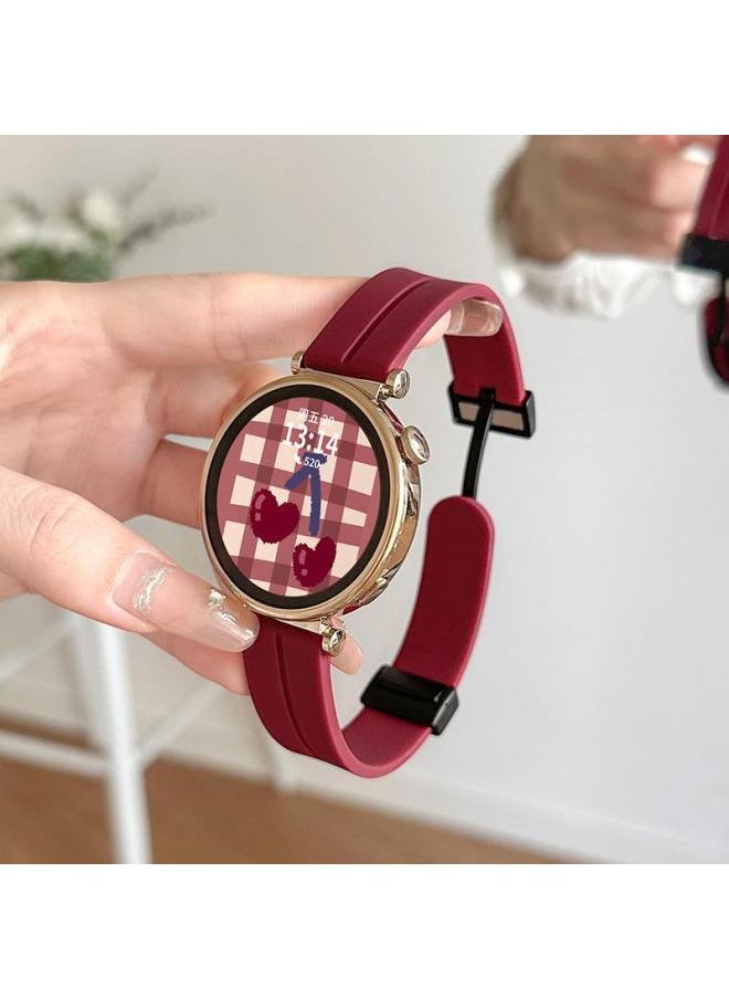 Generic For Huawei Gt4/Gt3 Strap Gt5 Silicone Magnetic Smart Watch Watch4pro Watch Strap Watchgt-Color:Burgundy - Suitable For Huawei Gt3/gt3pro [dial 42/43mm]  - Image 1