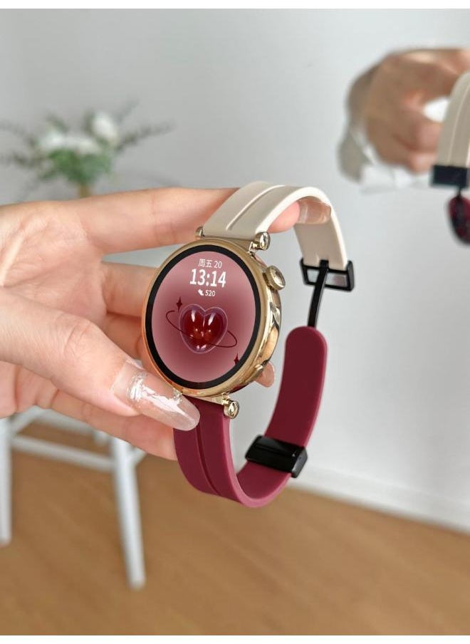 Generic For Huawei Gt4/Gt3 Strap Gt5 Silicone Magnetic Smart Watch Watch4pro Watch Strap Watchgt-Color:Burgundy - Suitable For Huawei Gt3/gt3pro [dial 42/43mm]  - Image 2