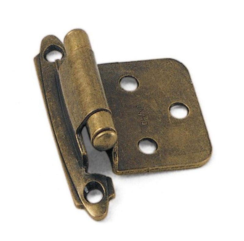 Laurey 28705 No Inset Face Mount SelfClosing Cabinet Hinge Antique Brass 2Pack