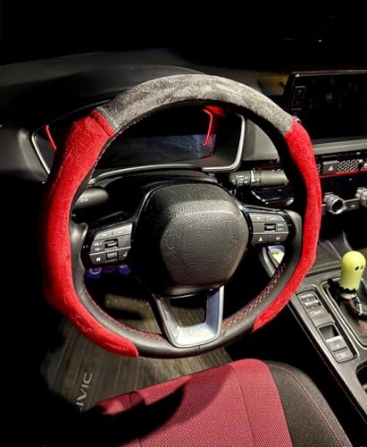 PartsTo Quick Install Sporty Suede Steering Wheel Cover with Red Grips Universal fit Any 14 to 15 inches Car SUV Pickup Steering Wheel - Image 3