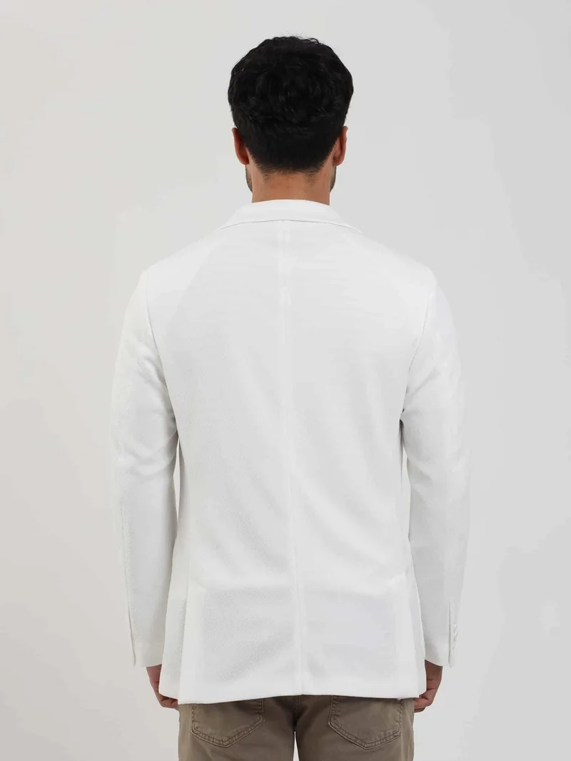 دوفي Ecru Men's Slim Fit Plain Mono Collar Casual Jacket 104444