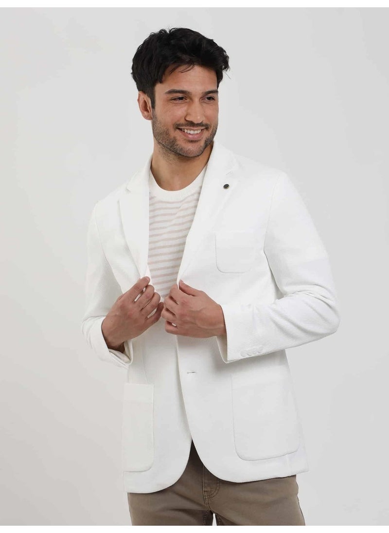 Dufy - Ecru Men's Slim Fit Plain Mono Collar Casual Jacket 104444 - Image 1