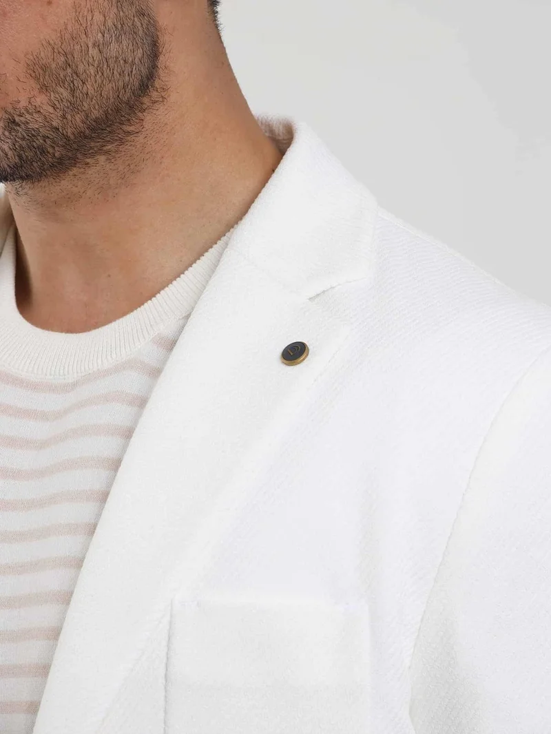 دوفي Ecru Men's Slim Fit Plain Mono Collar Casual Jacket 104444