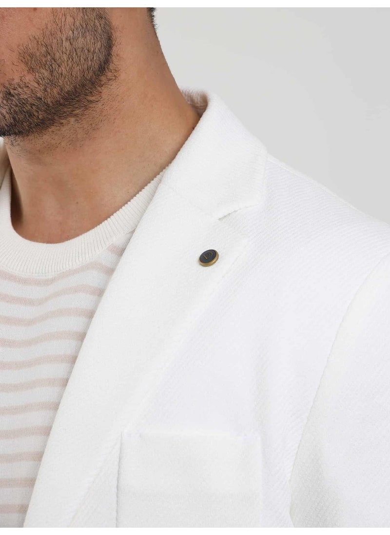 Dufy - Ecru Men's Slim Fit Plain Mono Collar Casual Jacket 104444 - Image 1