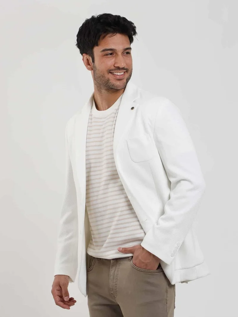 دوفي Ecru Men's Slim Fit Plain Mono Collar Casual Jacket 104444