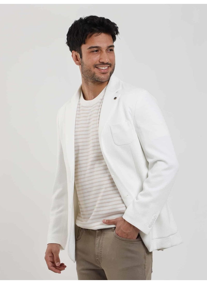 Dufy - Ecru Men's Slim Fit Plain Mono Collar Casual Jacket 104444 - Image 1