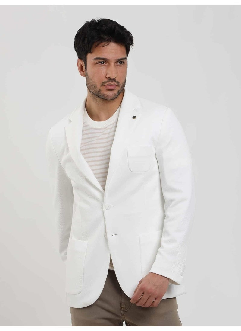 Dufy - Ecru Men's Slim Fit Plain Mono Collar Casual Jacket 104444 - Image 1