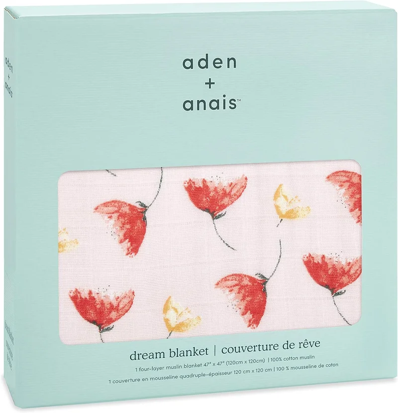 aden + anais aden + anais Classic Dream Blanket - 100% Cotton Muslin - Poppies Design