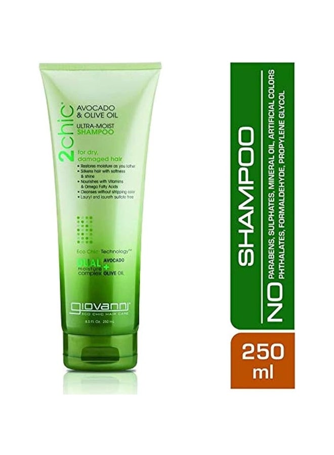 Giovanni 2Chic Ultra Moist Shampoo For Dry, Damaged Hair, Infused With Avacado And Olive Oil 250ml - Image 2