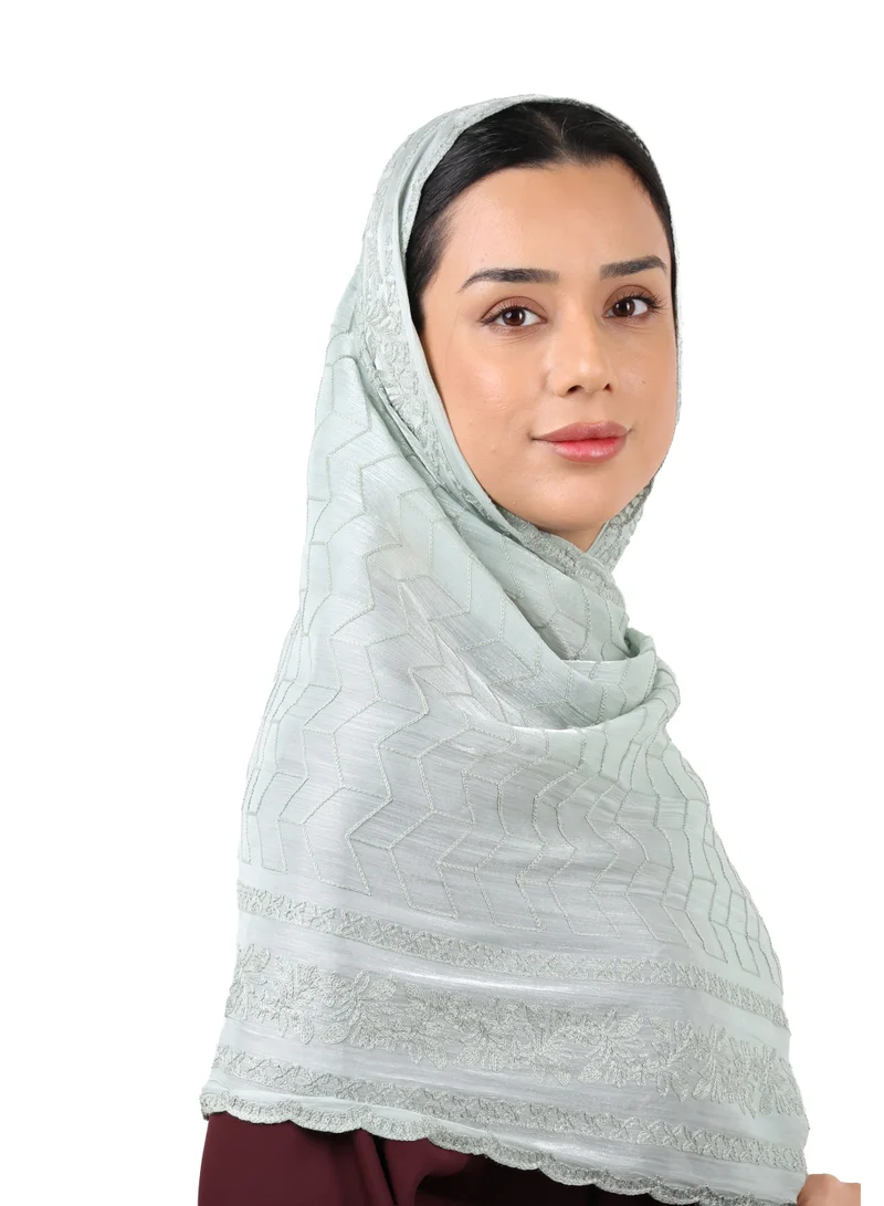 Jameela Chevron Pattern Organza Scarf (Light Grey)