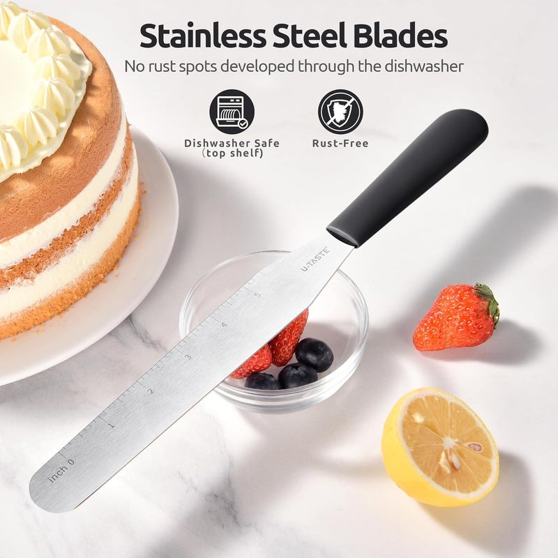 UTaste 8in Cake Icing Spatula: Flexible Decorating Frosting Knife with Straight Thinner Stainless Steel Blade, Smooth Spreading Tools with Comfortable PP Handle for Cookie, Cream, Cupcake (Black) - Image 3