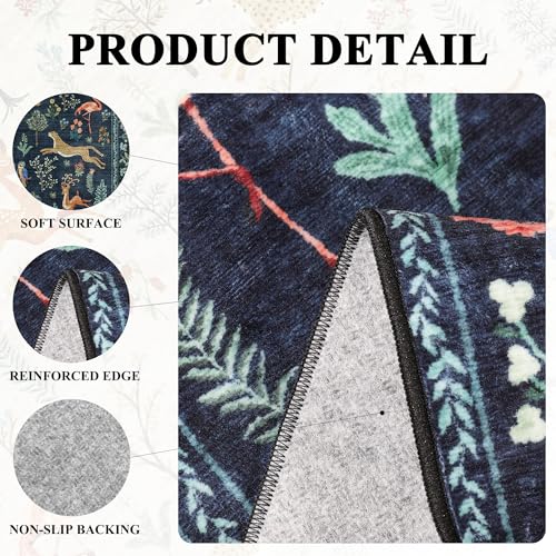 DUKINO 2x6 Rug for Hallway, Washable Kitchen Runner Rug with Non Slip Backing, Soft Low Pile Vintage Animal Runner for Bedroom, Kitchen, Hallway, Entryway, Laundry, Navy Blue - Image 4
