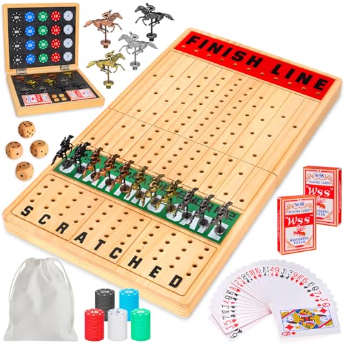 TooyBing Large 21 Inches Horse Race Board Game Horse Racing Games with Cards and Dice 11 Luxury Metal Foals Thickened Wood Chessboard Classic Wooden Table Top Board Games for Adults and Family - Image 1