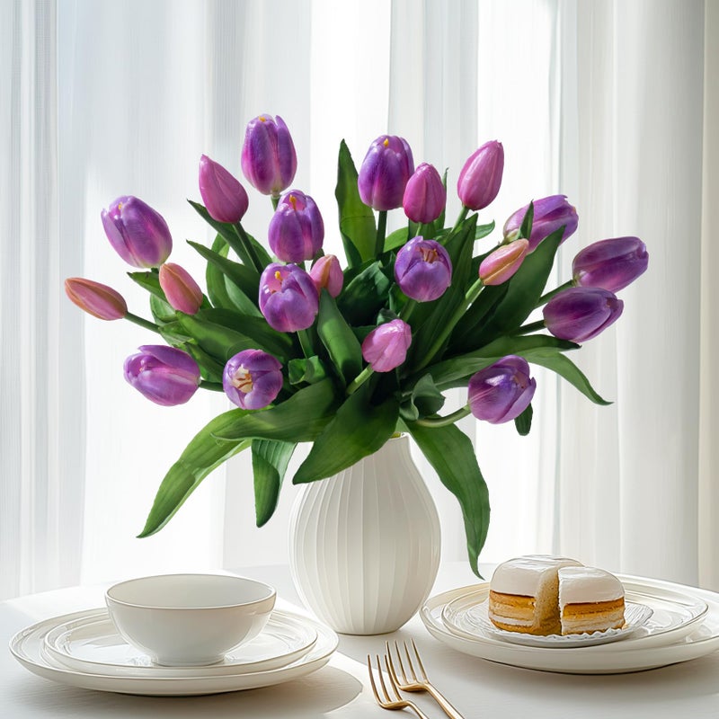 Bailikang 20Pcs Fake Tulips Artificial Tulip Silk Flowers Fake Pu Bouquet Artificial Flowers Faux Flowers With Gift Box Soft Faux Tulips Bouquets Arrangements For Party Wedding Home - Image 1