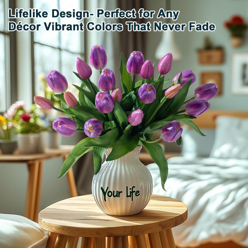 Bailikang 20Pcs Fake Tulips Artificial Tulip Silk Flowers Fake Pu Bouquet Artificial Flowers Faux Flowers With Gift Box Soft Faux Tulips Bouquets Arrangements For Party Wedding Home - Image 2