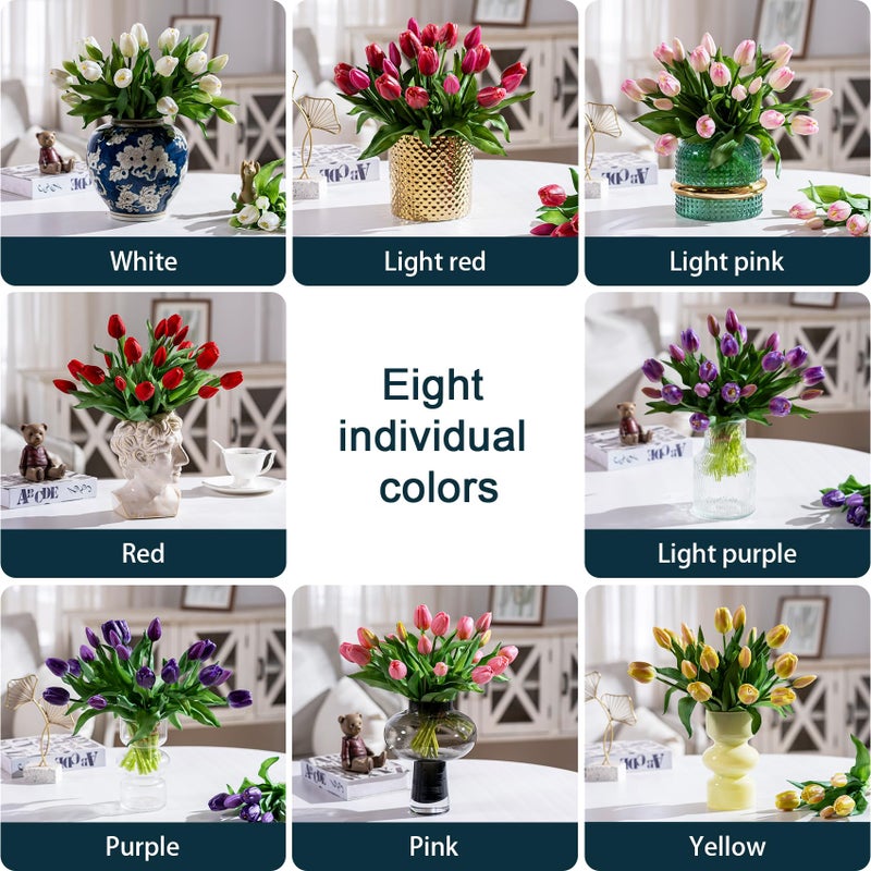 Bailikang 20Pcs Fake Tulips Artificial Tulip Silk Flowers Fake Pu Bouquet Artificial Flowers Faux Flowers With Gift Box Soft Faux Tulips Bouquets Arrangements For Party Wedding Home - Image 5