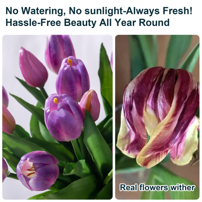 Bailikang 20Pcs Fake Tulips Artificial Tulip Silk Flowers Fake Pu Bouquet Artificial Flowers Faux Flowers With Gift Box Soft Faux Tulips Bouquets Arrangements For Party Wedding Home - Image 3