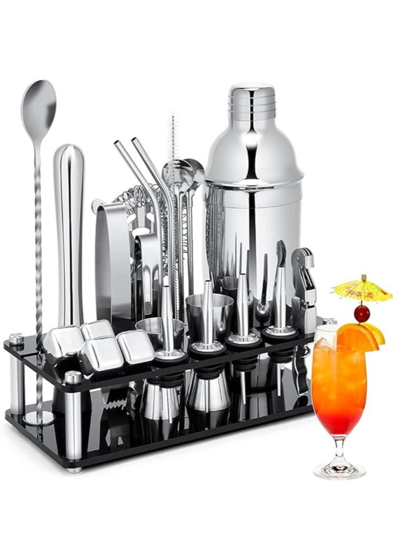 Vitacelli 23-Piece Boston Stainless Steel Cocktail Shaker Bartender Kit Silver/Black 750ML 14x10.5x28cm  - Image 1
