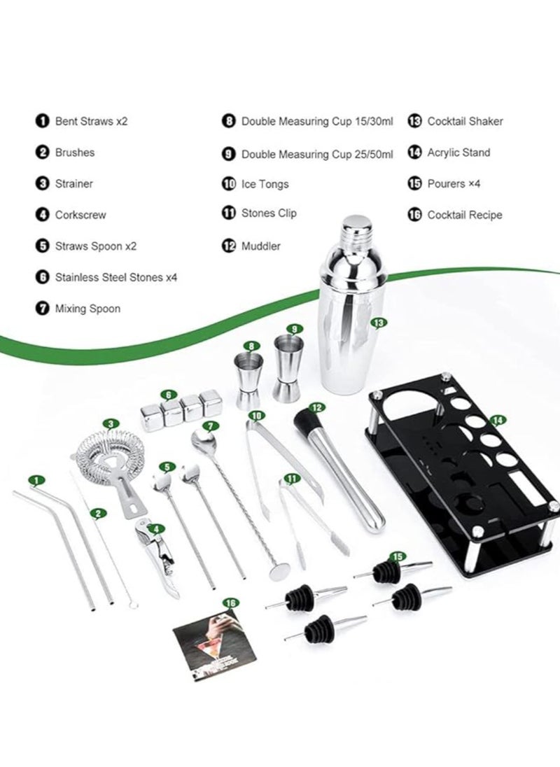 Vitacelli 23-Piece Boston Stainless Steel Cocktail Shaker Bartender Kit Silver/Black 750ML 14x10.5x28cm  - Image 2