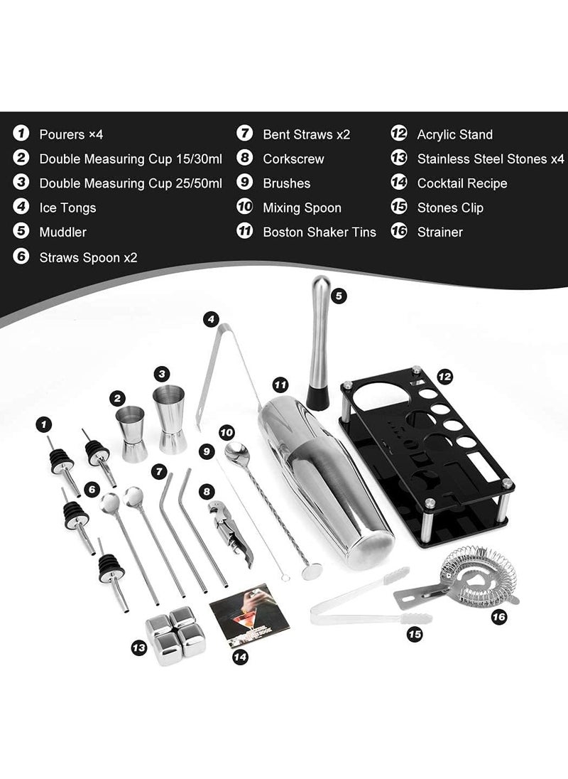 Vitacelli 23-Piece Boston Stainless Steel Cocktail Shaker Bartender Kit Silver/Black 750ML 14x10.5x28cm  - Image 5