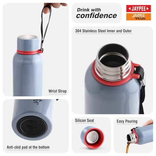 Jaypee Plus Vouge Stainless Steel Double Wall Thermosteel 700 ml Water Bottle ISI Certified Vaccum Insulated 24 hr Hot and Cold Water Bottle Anti Skid Leakproof Bottle Office, Gym,Trekking,Light Grey - Image 3