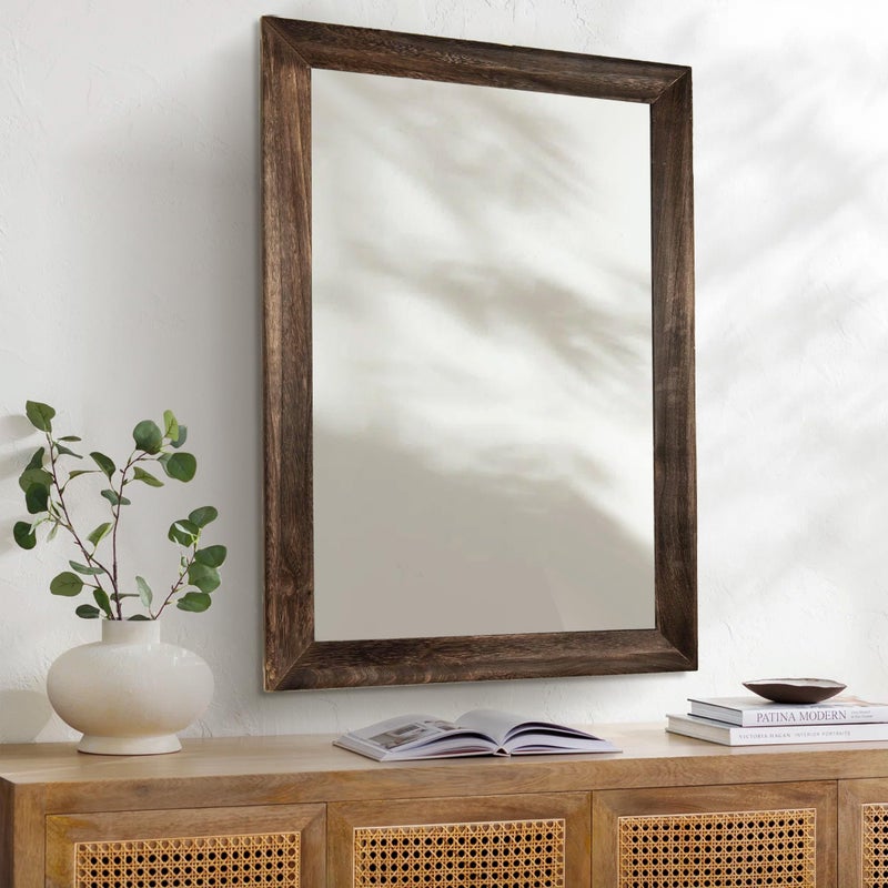 CULER Rustic Wood Wall Mirror for Bathroom,Rectangle 24 x 36 inch Hanging vatiny Mirrors with Wooden Frame for Living Room,Bedroom,Entryway (24x36 inch, Vintage Light Brown) - Image 3