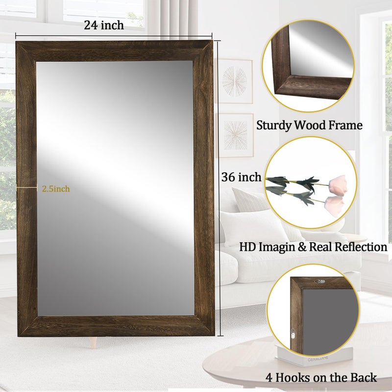 CULER Rustic Wood Wall Mirror for Bathroom,Rectangle 24 x 36 inch Hanging vatiny Mirrors with Wooden Frame for Living Room,Bedroom,Entryway (24x36 inch, Vintage Light Brown) - Image 5
