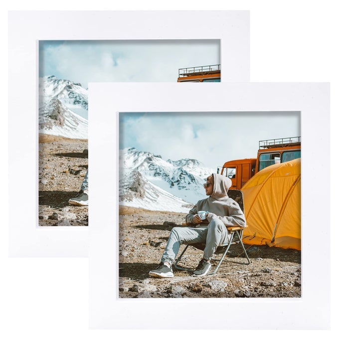 5X5 WHITE PICTURE FRAMES SET OF 2 SQUARE SOLID WOOD PHOTO FRAME FOR TABLETOP OR WALL MOUNTING