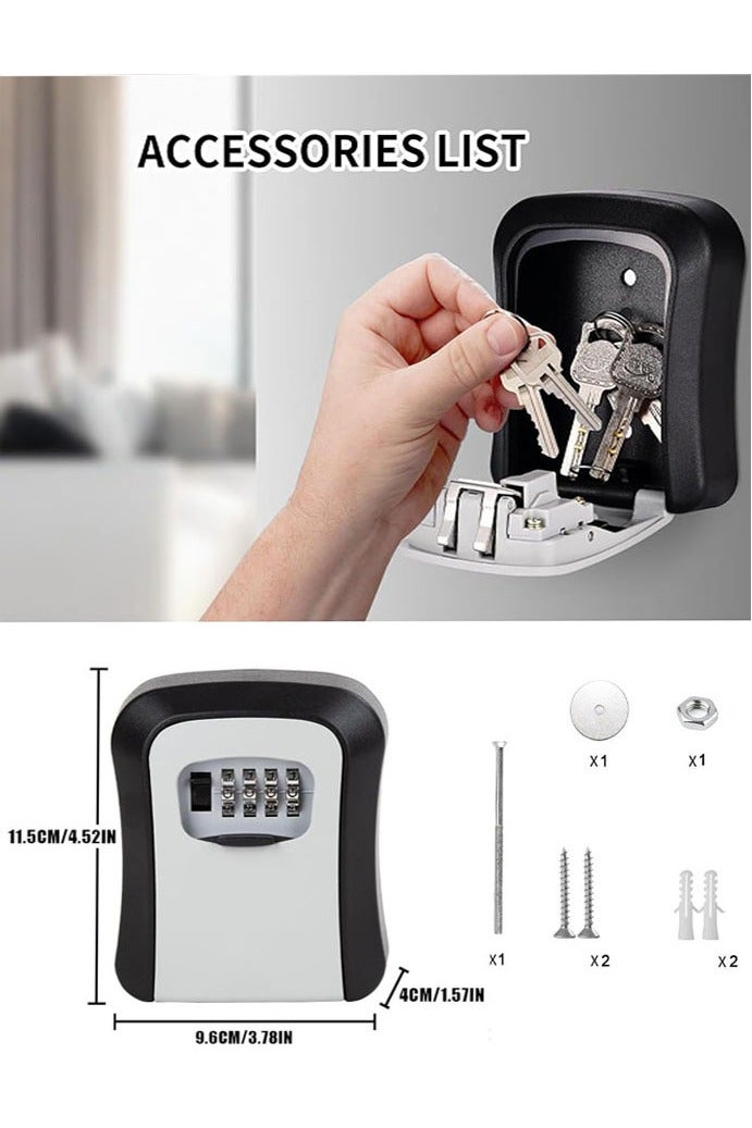 Key Lock Box, 4 Digit Combination Key Storage Safe Lockbox, Waterproof Wall Mount Key Safe Box Hide 5 Keys for Indoor, Outdoor, Home, Office, Gray and Schools - Image 2