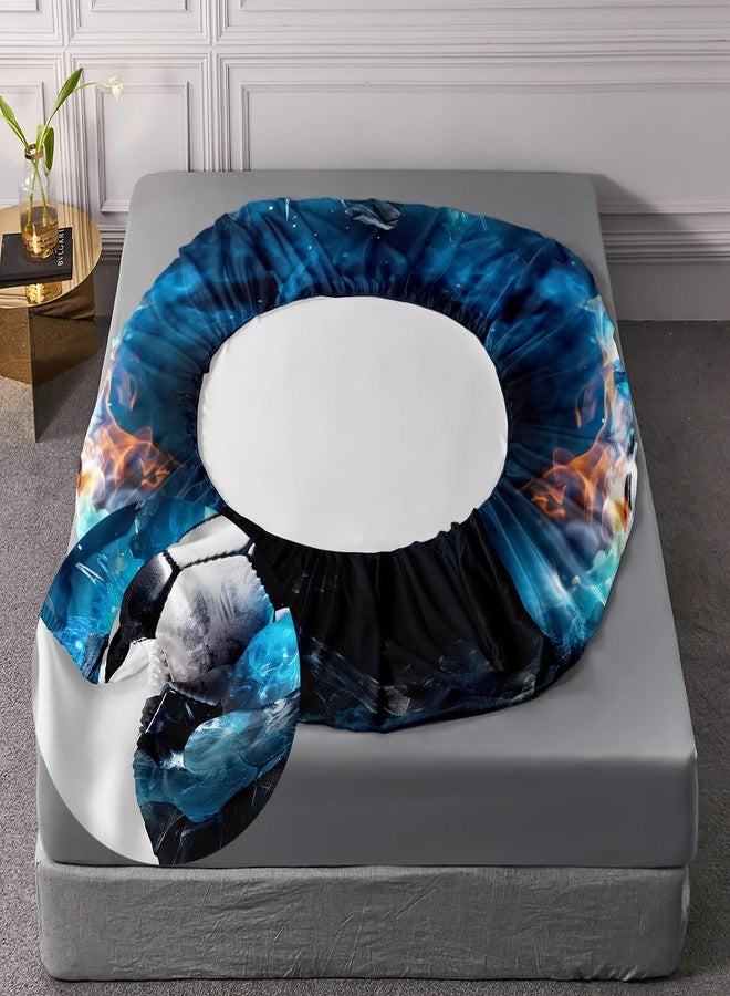 AILONEN 3D Soccer Fitted Sheet Set Full Size for Boys,Ice and Fire Soccer Print Bed Sheet Set for Kids Teen,Sports Football Fitted Sheet with 2 Pillowcases,3 Pieces - Image 5