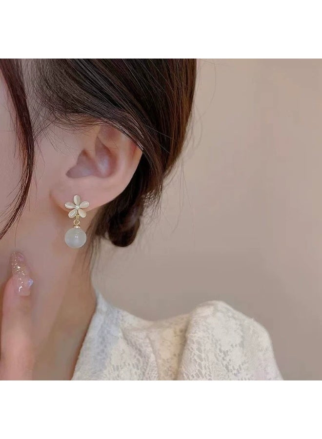 Goolsky Best-Selling Elegant Pearl Flower Drop Earrings – S925 Sterling Silver Cat Eye Stone Dangle for Women - Image 4
