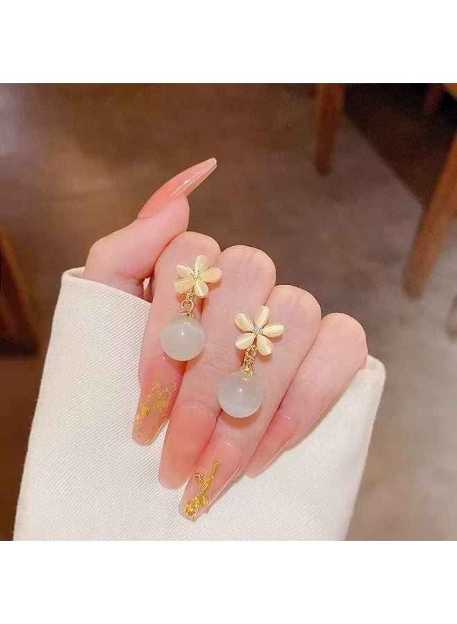 Goolsky Best-Selling Elegant Pearl Flower Drop Earrings – S925 Sterling Silver Cat Eye Stone Dangle for Women - Image 5