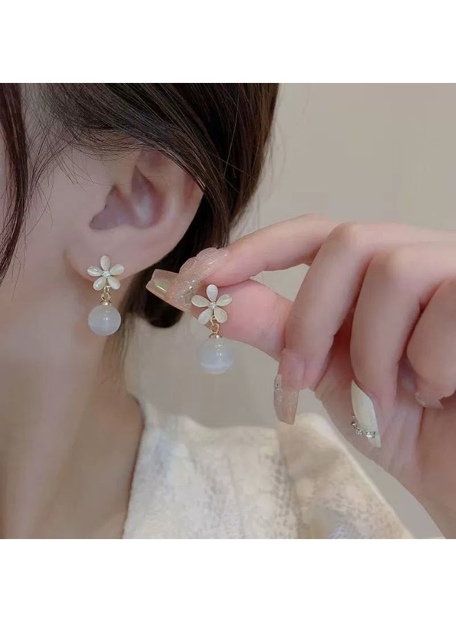 Goolsky Best-Selling Elegant Pearl Flower Drop Earrings – S925 Sterling Silver Cat Eye Stone Dangle for Women - Image 1
