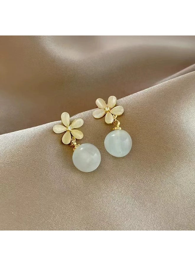 Goolsky Best-Selling Elegant Pearl Flower Drop Earrings – S925 Sterling Silver Cat Eye Stone Dangle for Women - Image 3