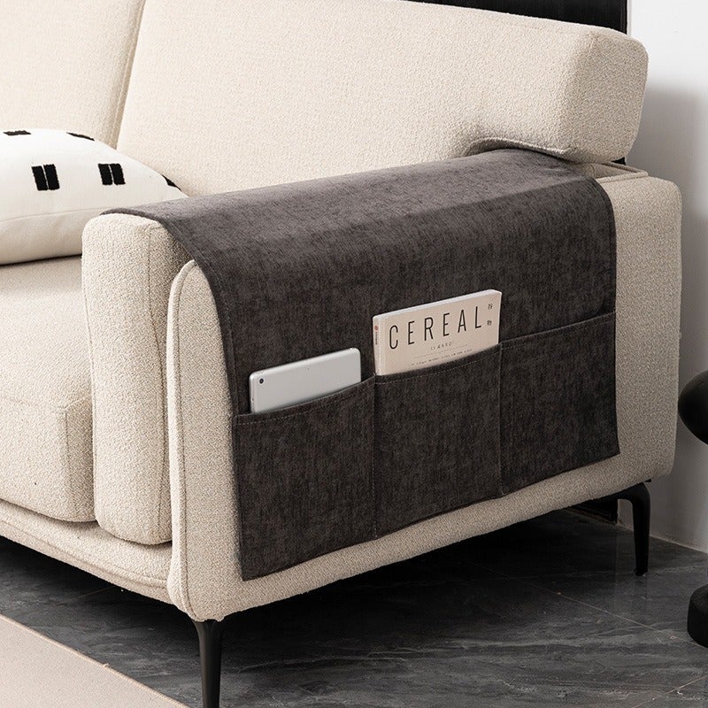 Le Su Chenille Sofa Armrest Cover with Side Pocket, Universal Fit, Dust-Proof Armchair Protector, Solid Color, Simple Style - Image 1