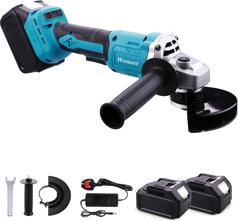 WEMART Cordless Angle Grinder, 20V Brushless Angle Grinder Kit, Dual Battery And 3 Speed Adjustment, 125Mm 8500Rpm Professional Electric Angle Grinders For Cutting Grinding (Blue) - Image 1