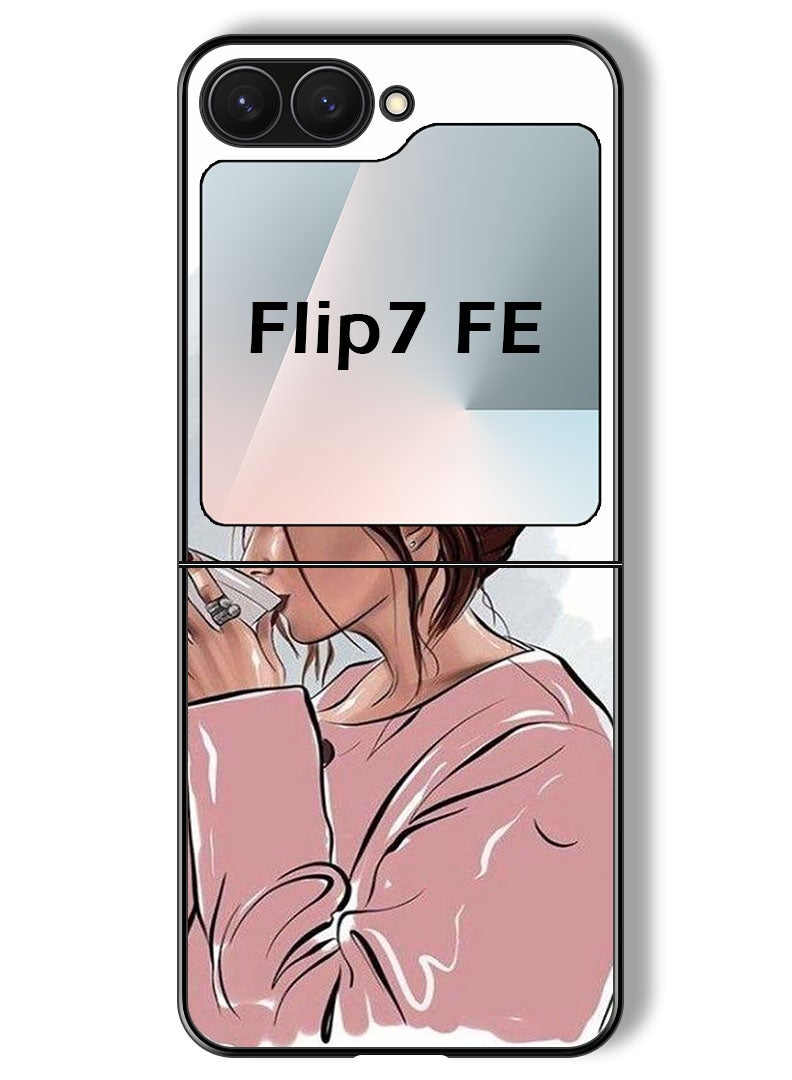 Theodor Case Compatible with Samsung Galaxy Z Flip 7 FE 6.7 Inch Protection Shockproof Bumper Cover Girl Drinking Coffee 1 - Image 1