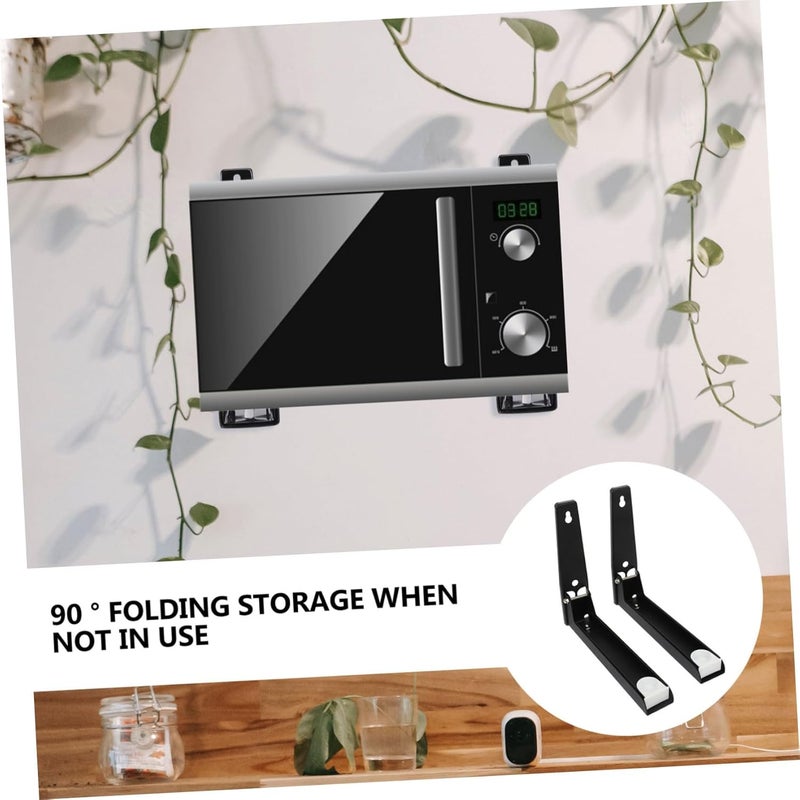 2pcs Folding Microwave Wall Shelf Bracket Kitchen Storage Telescopic Design for Space-Saving Organization - Image 3