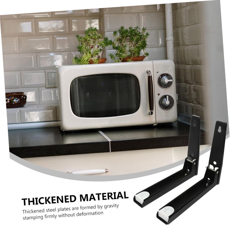 2pcs Folding Microwave Wall Shelf Bracket Kitchen Storage Telescopic Design for Space-Saving Organization - Image 2