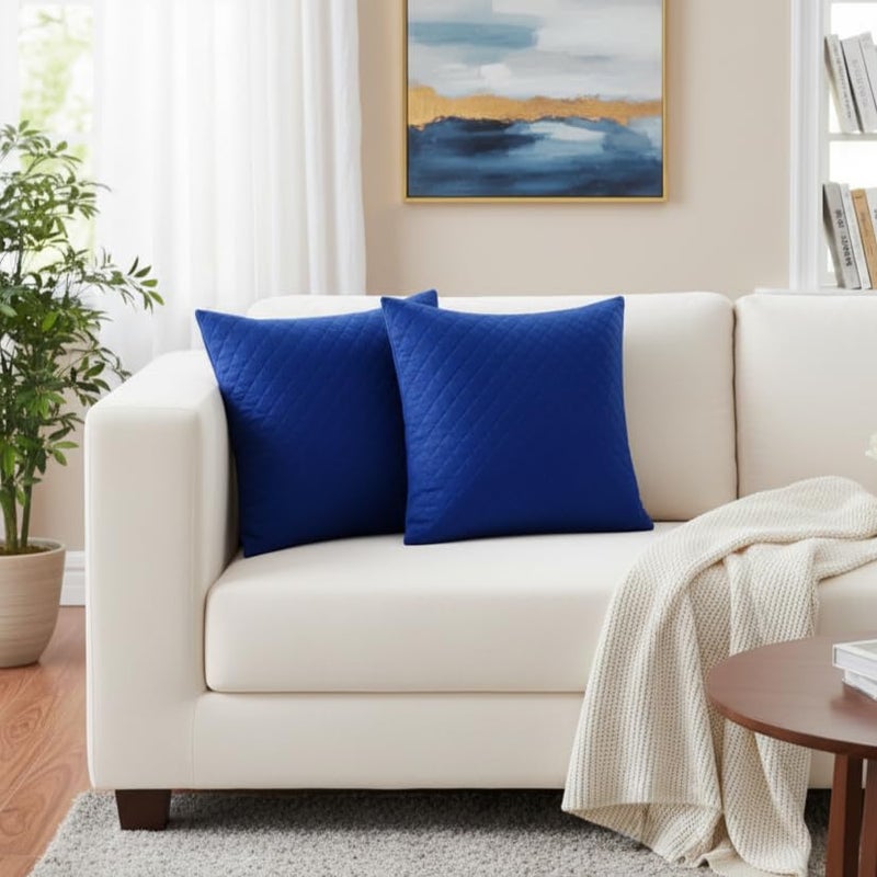 STITCHNEST Quilted Velvet Cushion Covers Set of 2 | Soft Blue | 12x12 Inches | Premium Sofa & Living Room Décor - Image 4