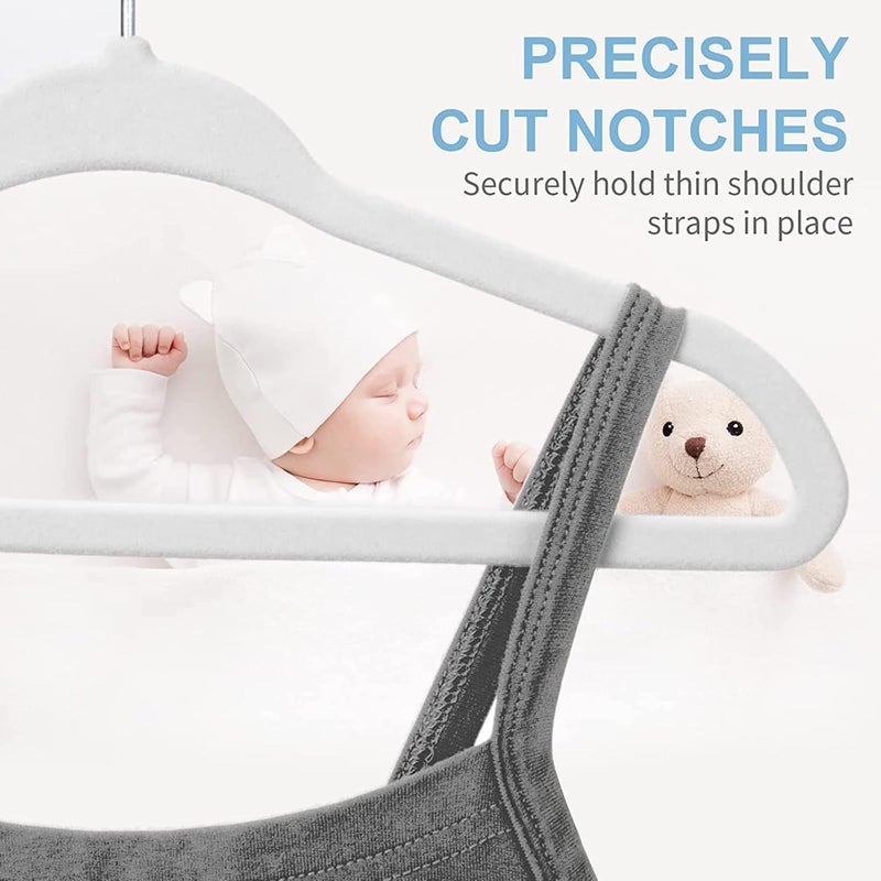 Red Dot Gift 50 Pack Baby Velvet Hangers - Non Slip Toddler Hangers with 360 Chrome Swivel Hook (White) - Image 4