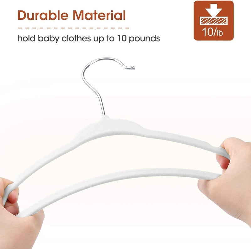 Red Dot Gift 50 Pack Baby Velvet Hangers - Non Slip Toddler Hangers with 360 Chrome Swivel Hook (White) - Image 5