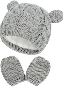 SYOSI Newborn Baby Winter Beanie Hat Mittens Set Infant Toddlers Knitted Warm Cap Gloves with Ears for Boy Girl 6-18 Months  - Image 1